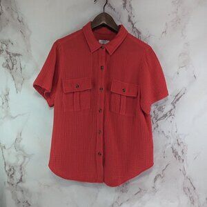 Untuckit Shirt Womens 10 Salmon Coral Cotton Gauze Short Sleeve Button For Her